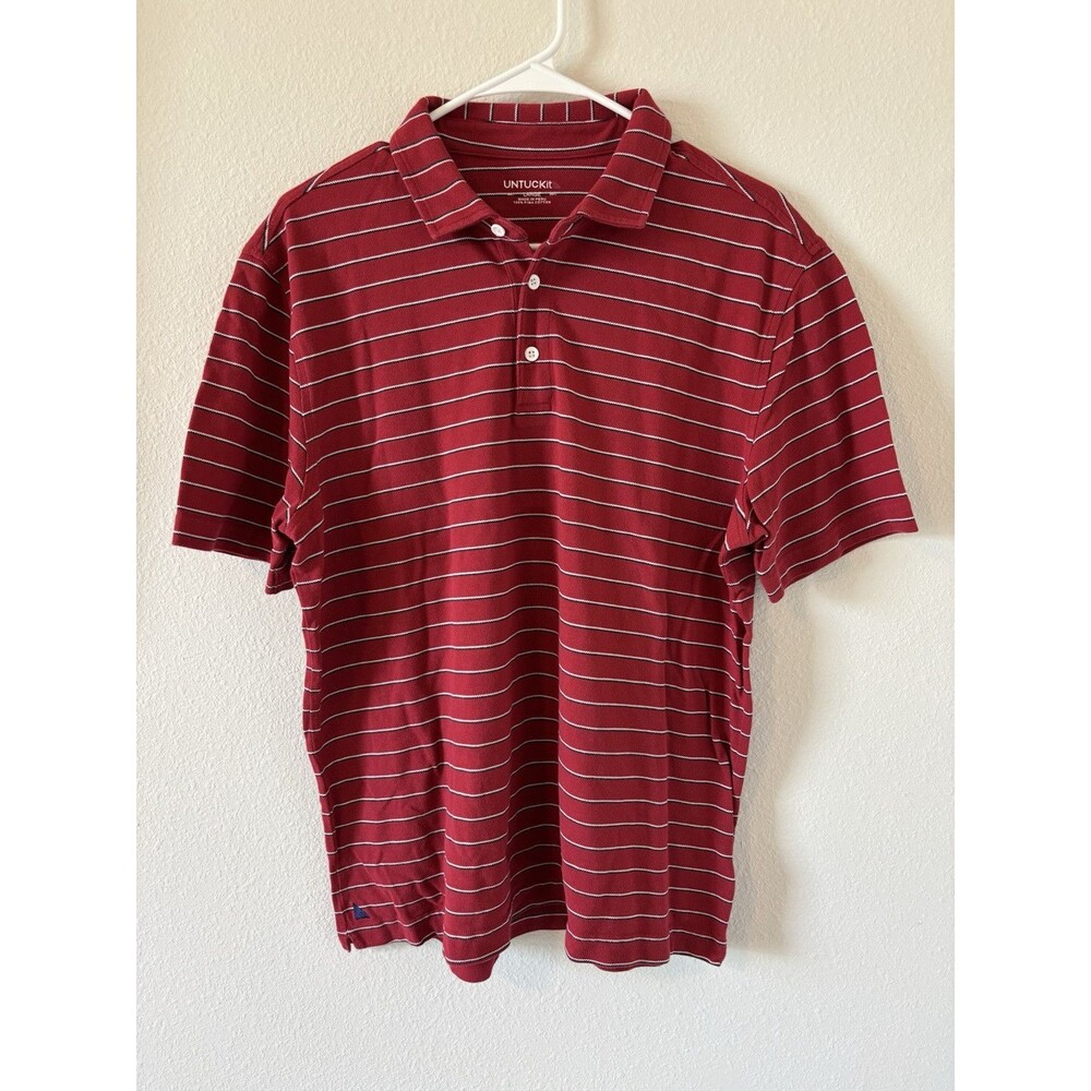 Untuckit Striped Polo T Shirt 100% Pima Cotton Men Size Large, Made In Peru, Red